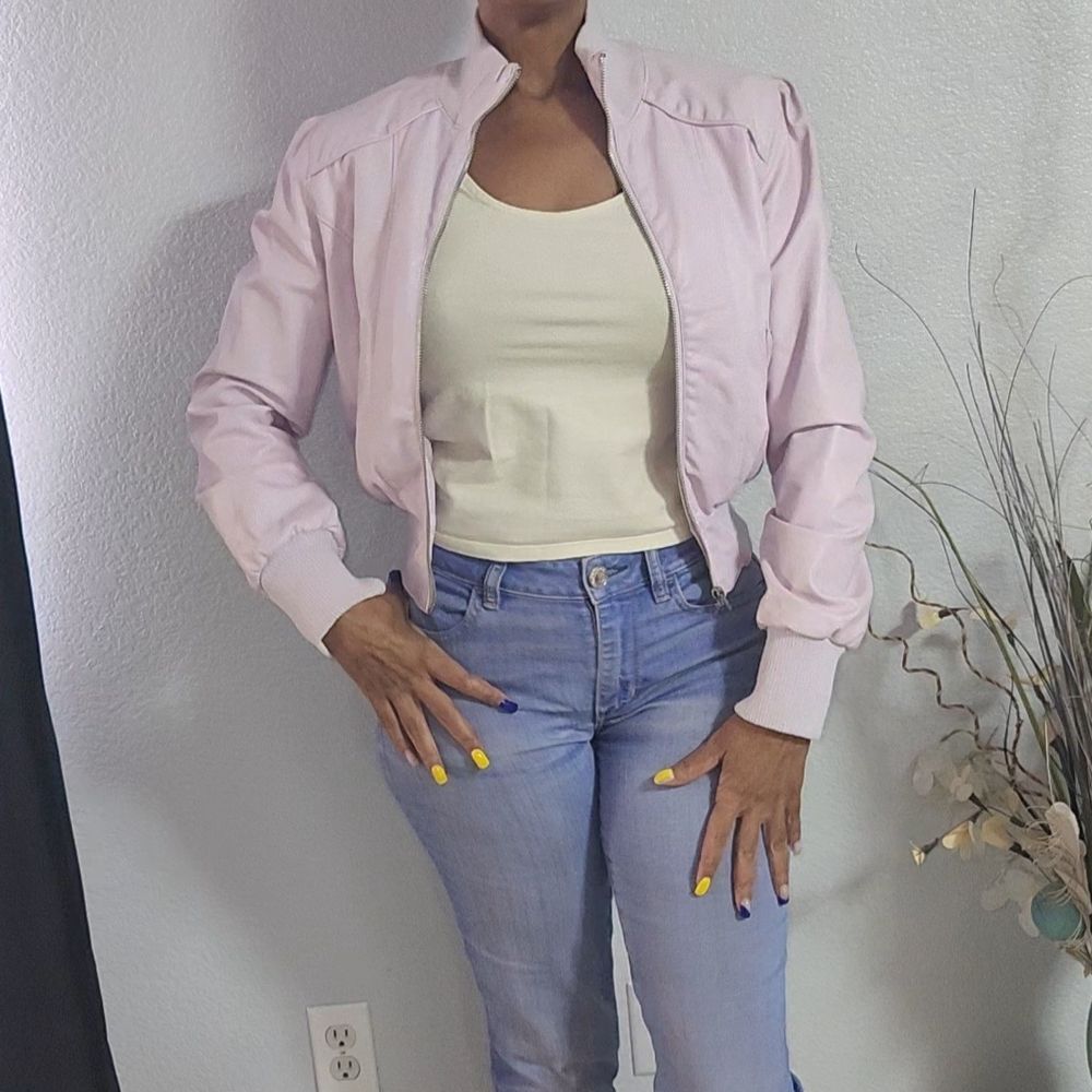 Light Purple Faux Leather Bomber Jacket Size M